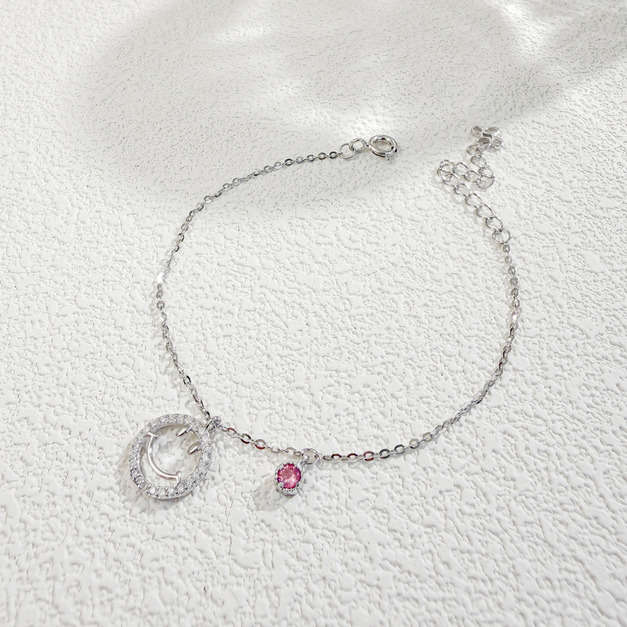 天然石│粉碧璽微笑滿鑽 ‧ 純銀手鍊
