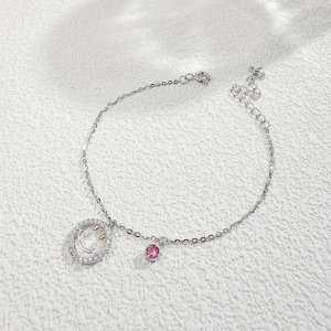 天然石│粉碧璽微笑滿鑽 ‧ 純銀手鍊