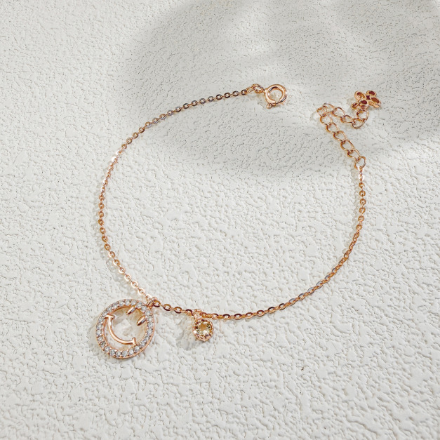 天然石│黃水晶微笑滿鑽 ‧ 純銀手鍊