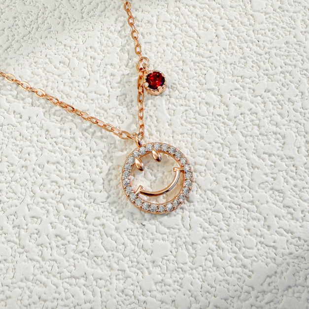 天然石│石榴石微笑滿鑽 ‧ 純銀項鍊