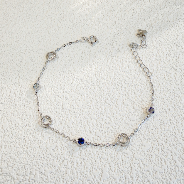 天然石│海藍寶 ‧ 托帕石 ‧ 堇青石│鏤空微笑 ‧ 純銀手鍊