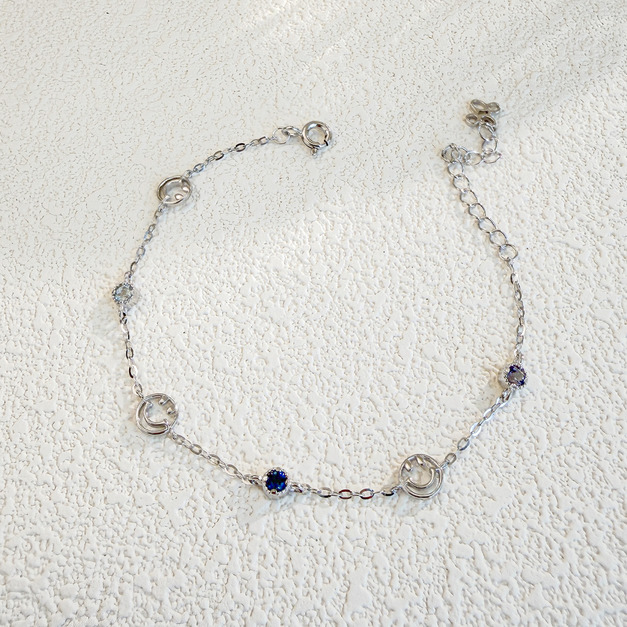 天然石│海藍寶 ‧ 托帕石 ‧ 堇青石│鏤空微笑 ‧ 純銀手鍊