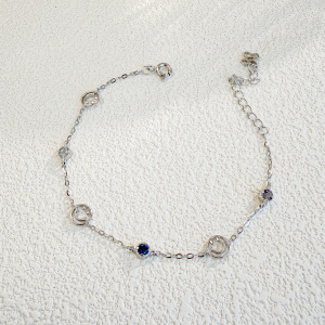 天然石│海藍寶 ‧ 托帕石 ‧ 堇青石│鏤空微笑 ‧ 純銀手鍊