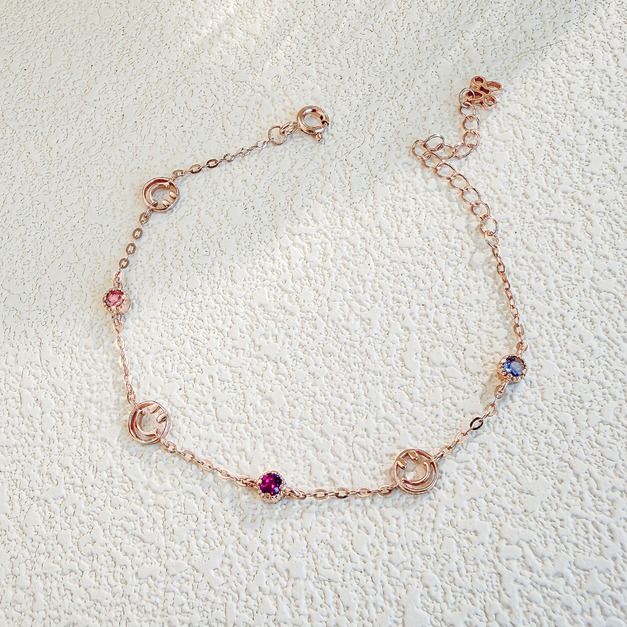 天然石│粉碧璽 ‧ 石榴石 ‧ 坦桑石│鏤空微笑 ‧ 純銀手鍊