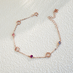 天然石│粉碧璽 ‧ 石榴石 ‧ 坦桑石│鏤空微笑 ‧ 純銀手鍊