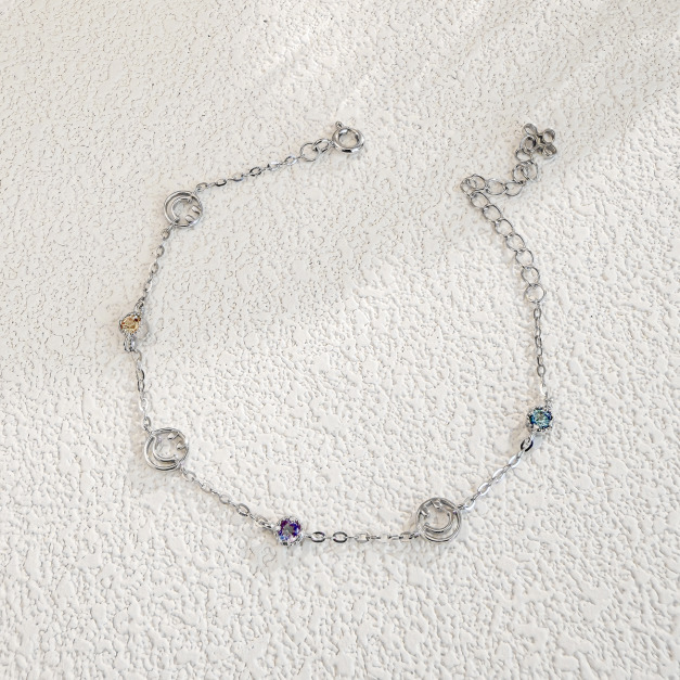 天然石│黃水晶 ‧ 坦桑石 ‧ 托帕石│鏤空微笑 ‧ 純銀手鍊