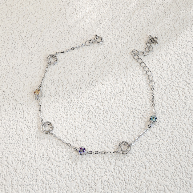 天然石│黃水晶 ‧ 坦桑石 ‧ 托帕石│鏤空微笑 ‧ 純銀手鍊