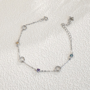 天然石│黃水晶 ‧ 坦桑石 ‧ 托帕石│鏤空微笑 ‧ 純銀手鍊