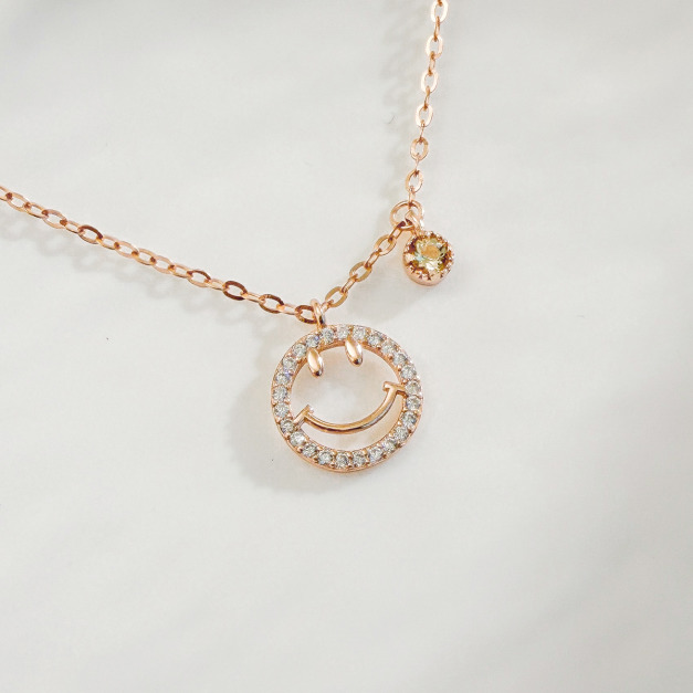 天然石│黃水晶微笑滿鑽 ‧ 純銀項鍊