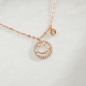 天然石│黃水晶微笑滿鑽 ‧ 純銀項鍊