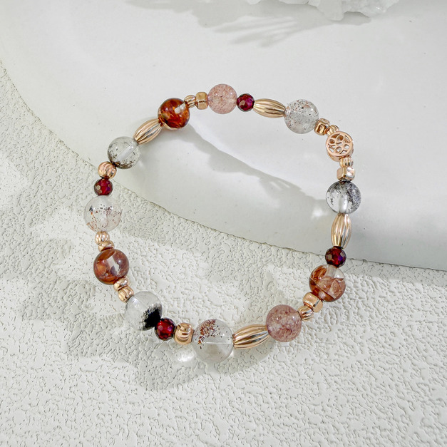 天然石│紅膠花 ‧ 紅幽靈 ‧ 石榴石 ‧ 草莓晶│絲雨探戈 ‧ 水晶手串