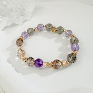 天然石│超七 ‧ 紫水晶 ‧ 茶水晶│紫醉金迷 ‧ 水晶手串