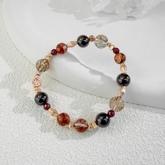 天然石│石榴石 ‧ 紅膠花 ‧ 黑金超七│熾熱之宴 ‧ 水晶手串