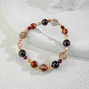 天然石│石榴石 ‧ 紅膠花 ‧ 黑金超七│熾熱之宴 ‧ 水晶手串