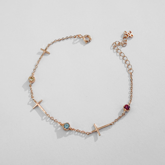 天然石│黃水晶 ‧ 托帕石 ‧ 石榴石│不朽十字架 ‧ 純銀手鍊