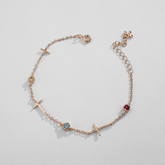 天然石│黃水晶 ‧ 托帕石 ‧ 石榴石│不朽十字架 ‧ 純銀手鍊