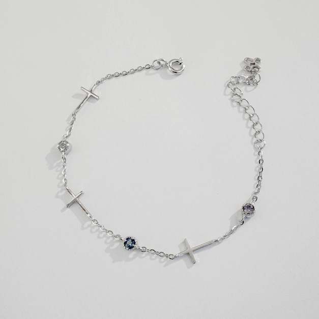 天然石│海藍寶 ‧ 托帕石 ‧ 堇青石│不朽十字架 ‧ 純銀手鍊