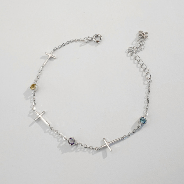 天然石│黃水晶 ‧ 堇青石 ‧ 托帕石│不朽十字架 ‧ 純銀手鍊