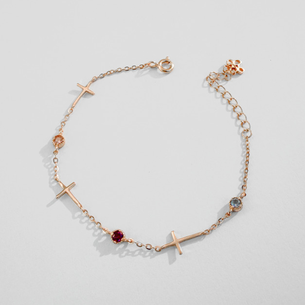 天然石│粉碧璽 ‧ 石榴石 ‧ 堇青石│不朽十字架 ‧ 純銀手鍊
