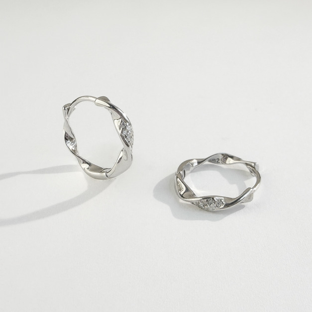 扭轉時光鑽圈 ‧ 純銀耳環