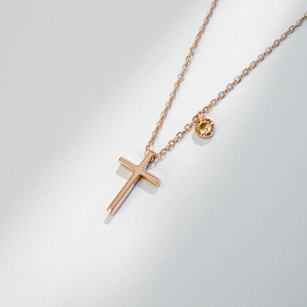 天然石│黃水晶守護十字架 ‧ 純銀項鍊