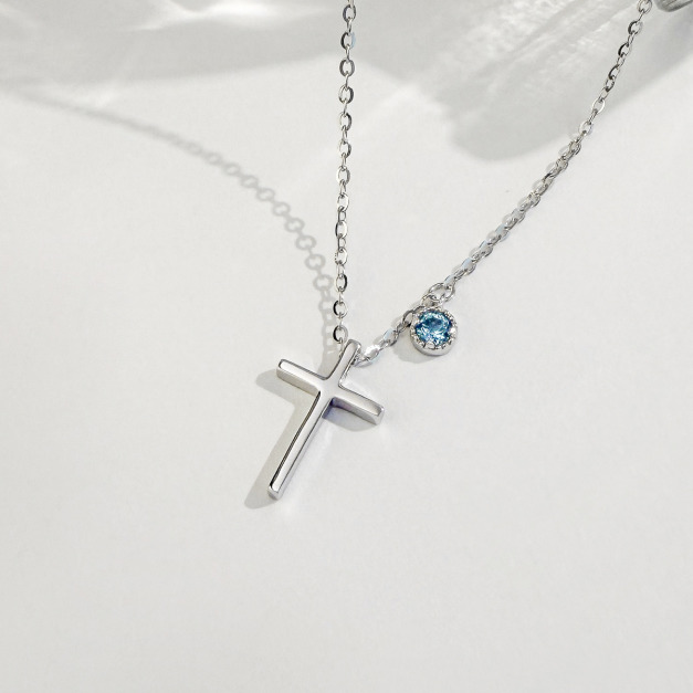 天然石│托帕石守護十字架 ‧ 純銀項鍊