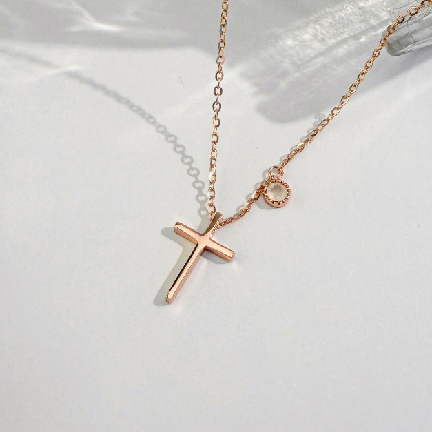 天然石│月光石守護十字架 ‧ 純銀項鍊