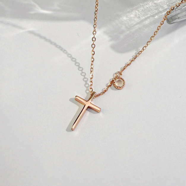 天然石│月光石守護十字架 ‧ 純銀項鍊