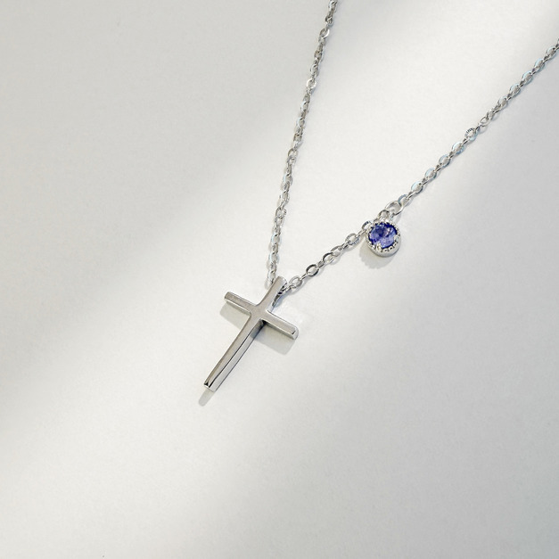 天然石│坦桑石守護十字架 ‧ 純銀項鍊