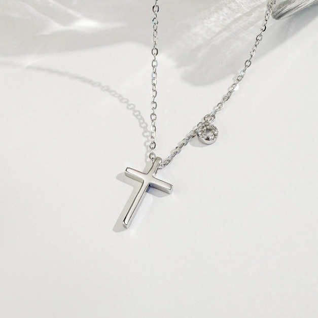 天然石│托帕石守護十字架 ‧ 純銀項鍊