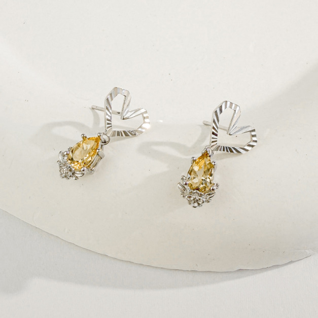 天然石│黃水晶心弦微光 ‧ 純銀耳環