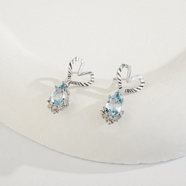 天然石│托帕石心弦微光 ‧ 純銀耳環