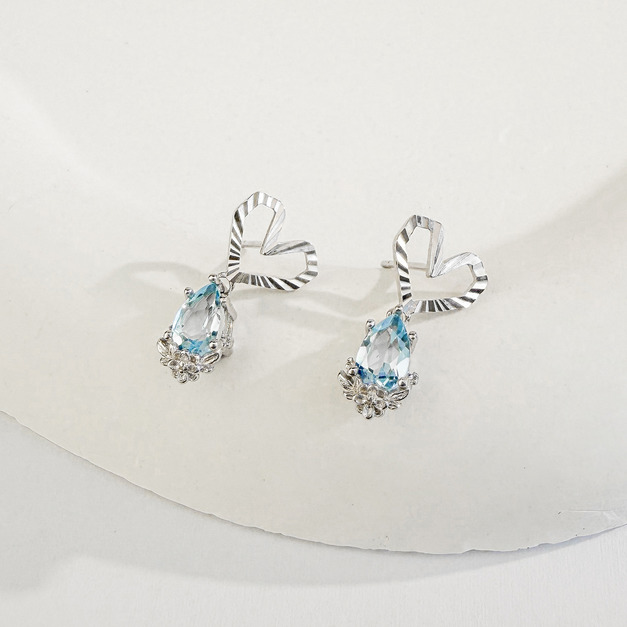 天然石│托帕石心弦微光 ‧ 純銀耳環