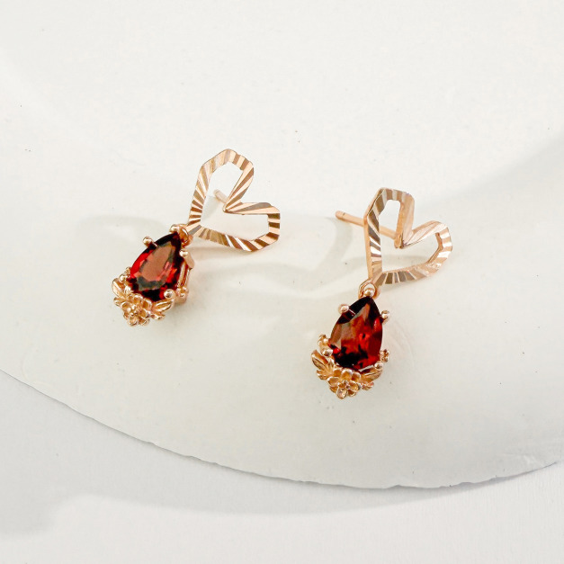 天然石│石榴石心弦微光 ‧ 純銀耳環