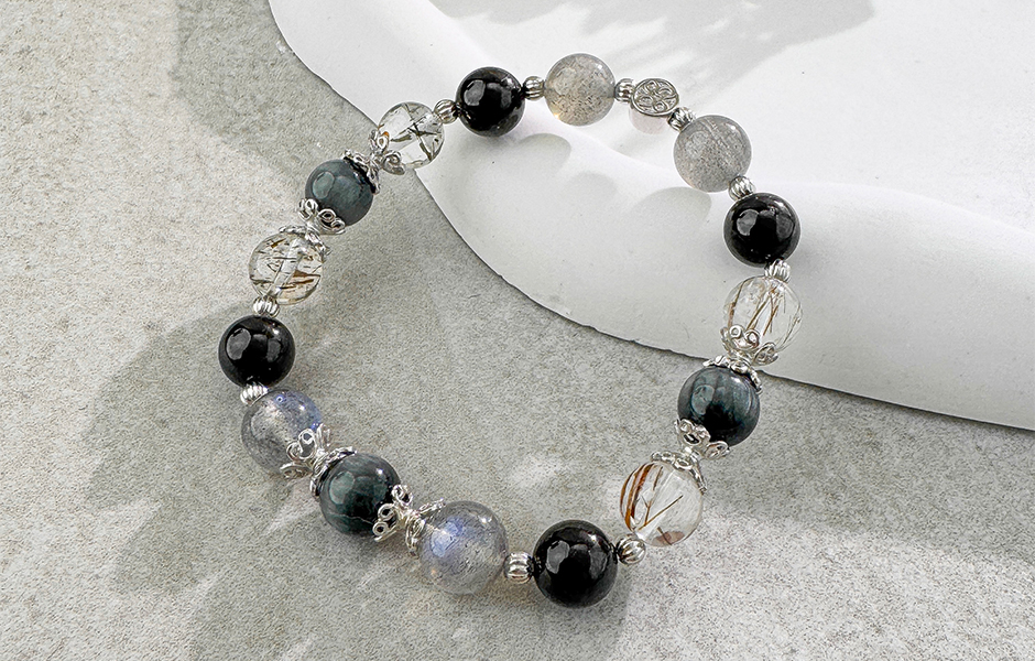 天然石│鷹眼石 ‧ 拉長石 ‧ 黑碧璽 ‧ 黑金超七│守護神 ‧ 水晶手串