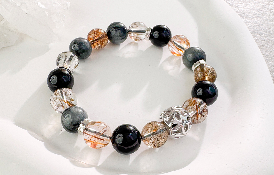 天然石│黑碧璽 ‧ 黑金超七 ‧ 鷹眼石│永恆輪轉 ‧ 水晶手串