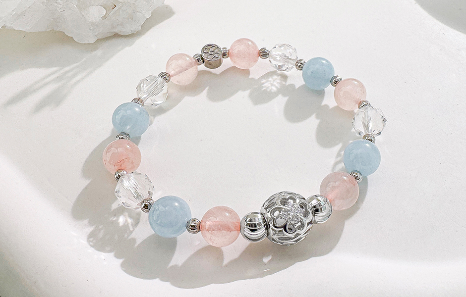 天然石│粉水晶 ‧ 海藍寶 ‧ 白水晶│盛夏約定 ‧ 水晶手串