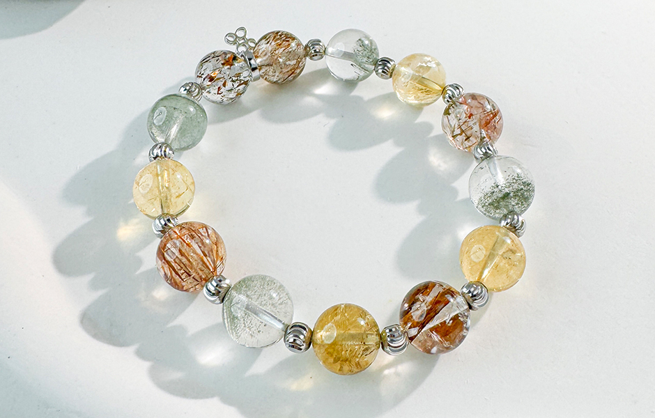 天然石│黑金超七 ‧ 黃水晶 ‧ 綠幽靈│人生勝利組 ‧ 水晶手串