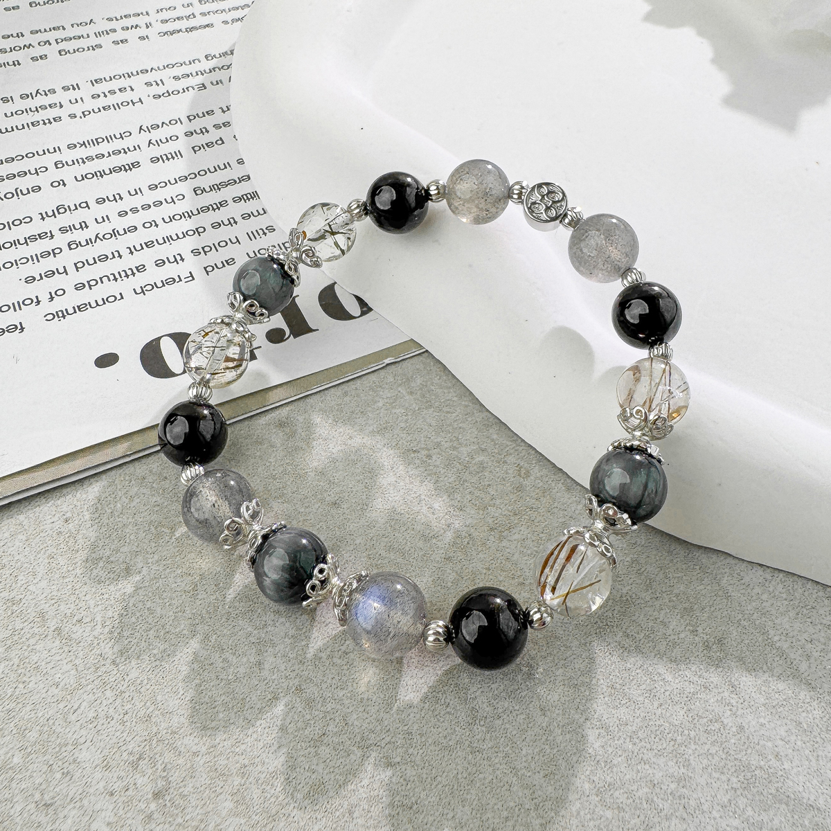 天然石│鷹眼石 ‧ 拉長石 ‧ 黑碧璽 ‧ 黑金超七│守護神 ‧ 水晶手串