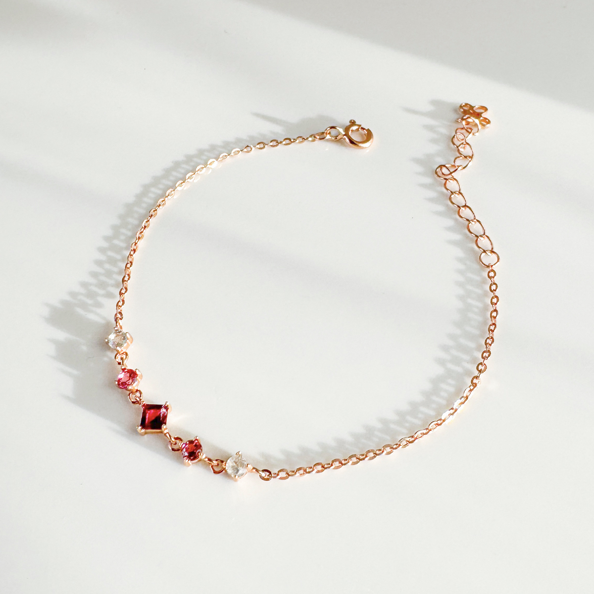 天然石│石榴石 ‧ 粉碧璽 ‧ 拉長石│美好時光 ‧ 純銀手鍊