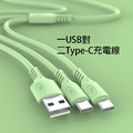 【BONum】2米超長1個USB對2個Type-C快速充電線