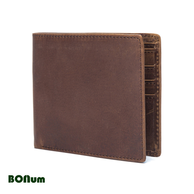 【BONum】型男超薄瘋馬皮真皮兩折皮夾