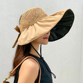 【BONum】草編鏤空黑膠防紫外線大帽檐遮陽帽