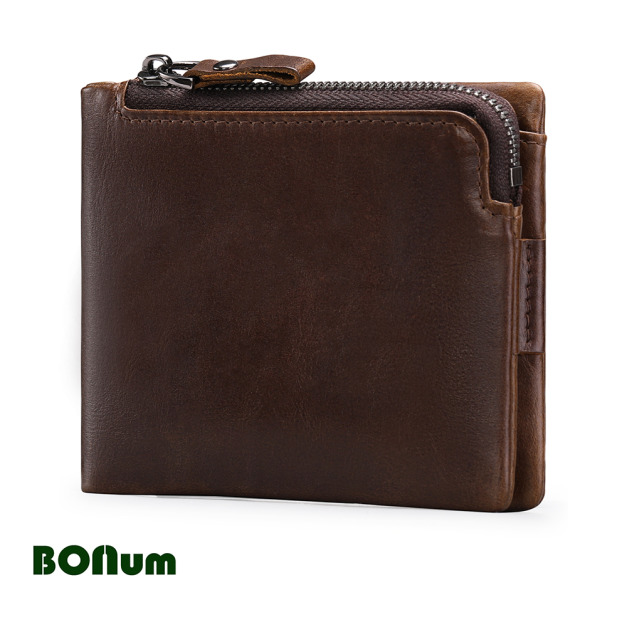 【BONum】復古RFID防盜真皮皮夾附拉鍊零錢包