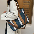 【BONum】 ins韓版撞色條紋帆布輕便手提包_2