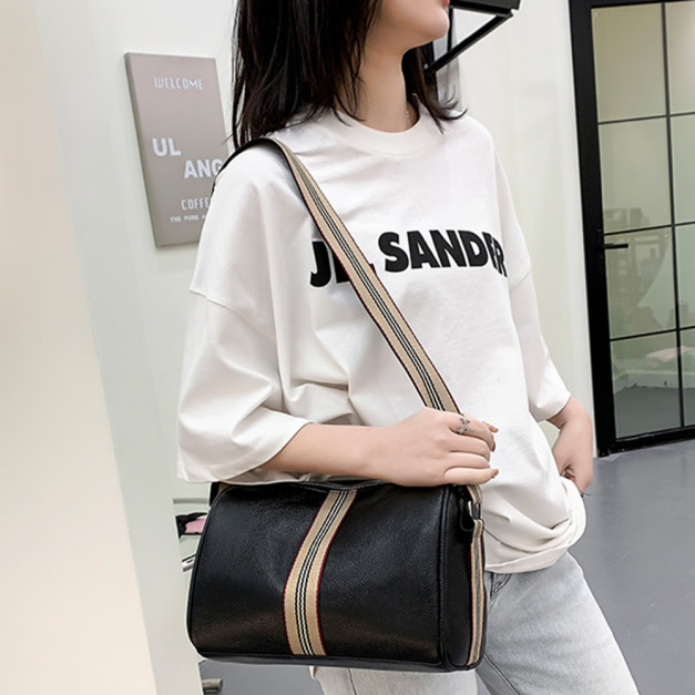 【BONum】少淑女真皮撞色織帶隨身單肩包