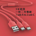 【BONum】3米超長USB對2個Type-C快速充電線