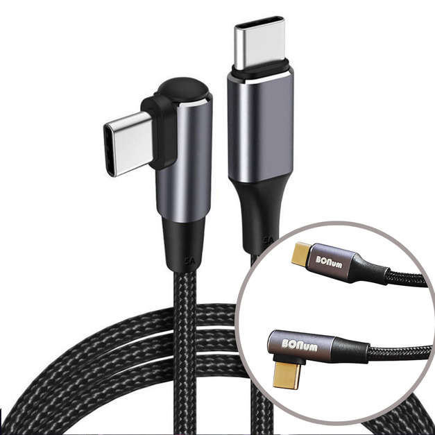 【BONum】100w PD USB 2.0彎頭type-c to type-c 3米編織快充線