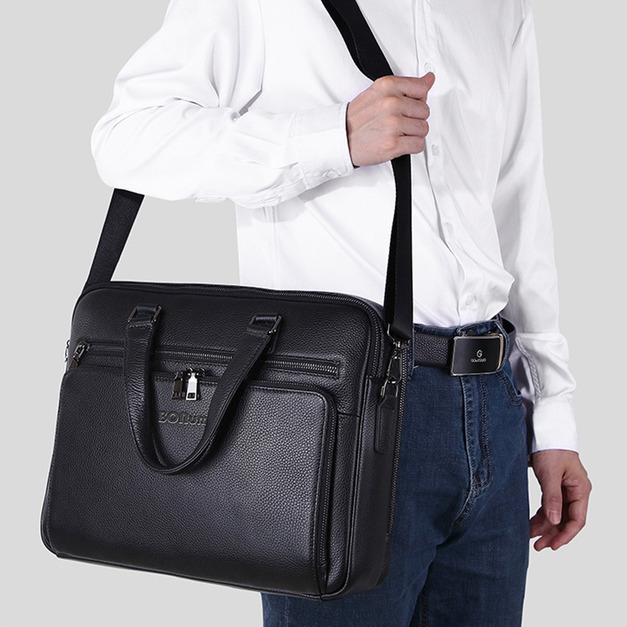 【BONum】 男士真皮經典雙主袋商務筆電公事包