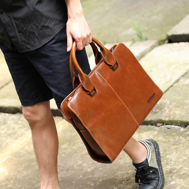 【BONum】瘋馬皮經典款男用電腦公事包復古潮包